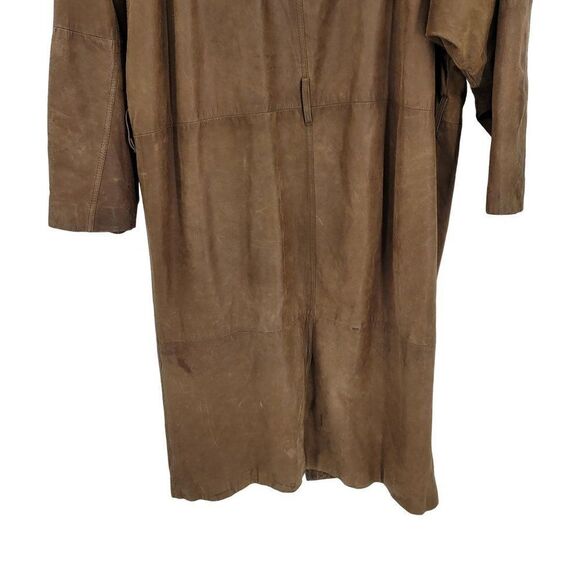Vintage 80s IOU Leather Trench Mad Max Apocalyptic Mottled Brown Dolman Long XL - Picture 11 of 16